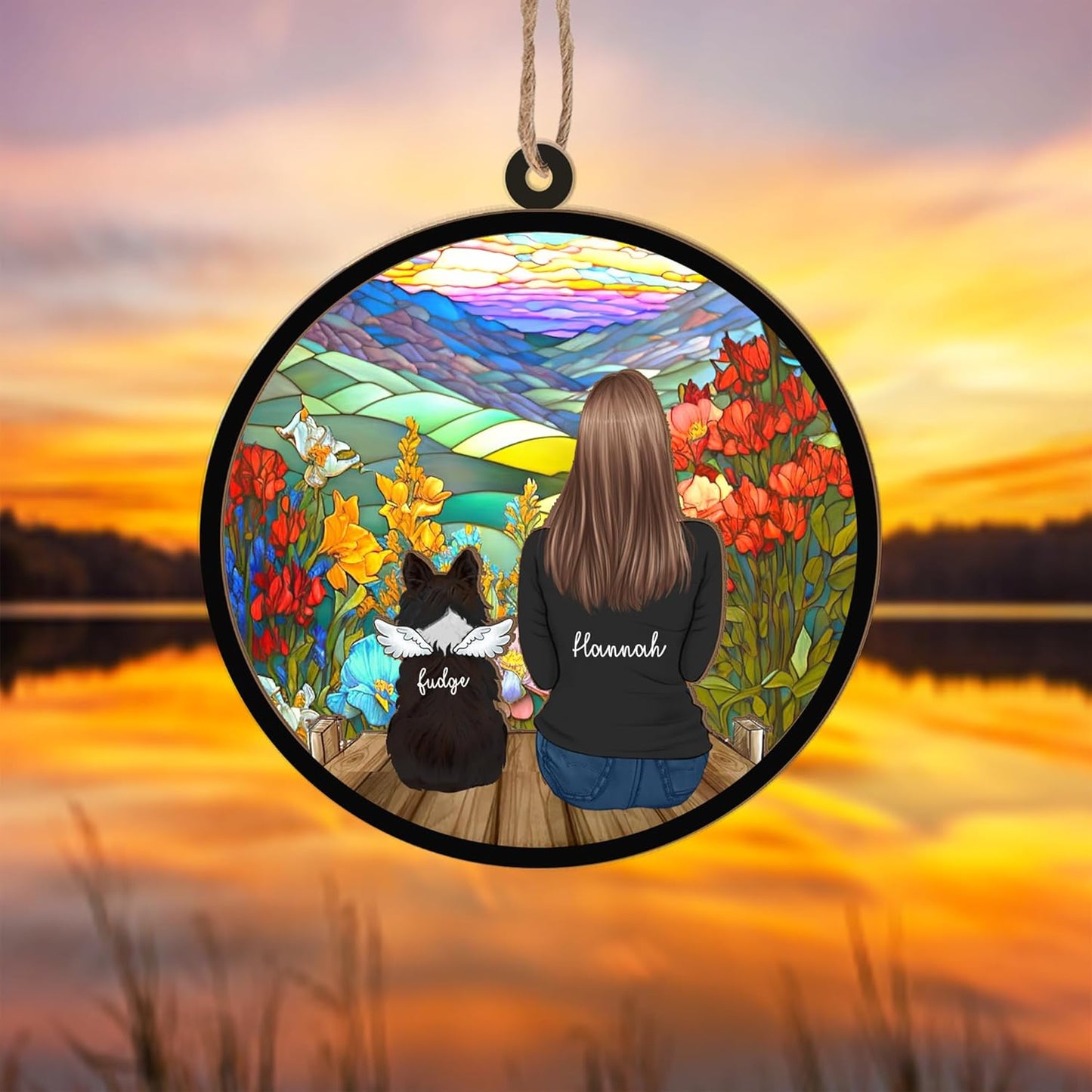 Personalized Pet Memorial Suncatcher – Custom Dog/Cat Memorial Keepsake, Pet Owner Portrait, Loss of Dog Sympathy Gift, Pet Remembrance Gift