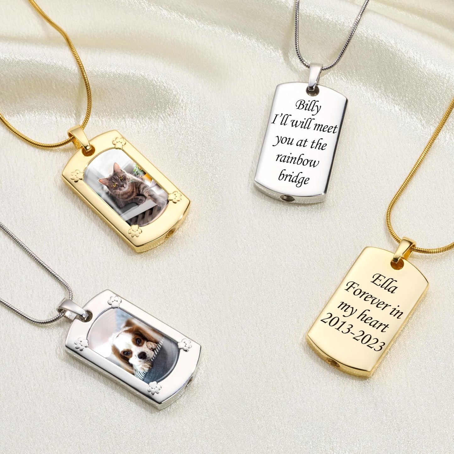 Fanery Sue Personalized Pet Ashes Necklace for Dog Cat Custom Photo&Text Pet Loss Sympathy Gift Cremation Jewelry