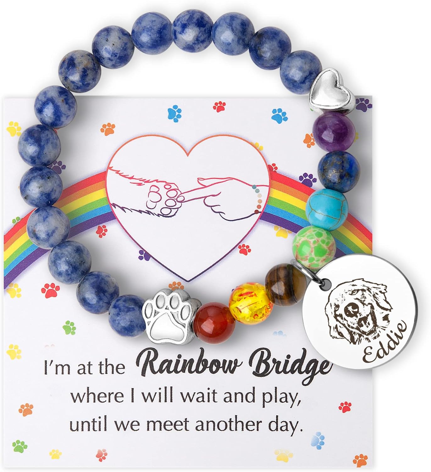 Anavia Pet Portrait Rainbow Bridge Pet Memorial Bracelet for Beloved Dog Cat, Pawprint on My Heart Personalized Handmade Bracelet Keepsake
