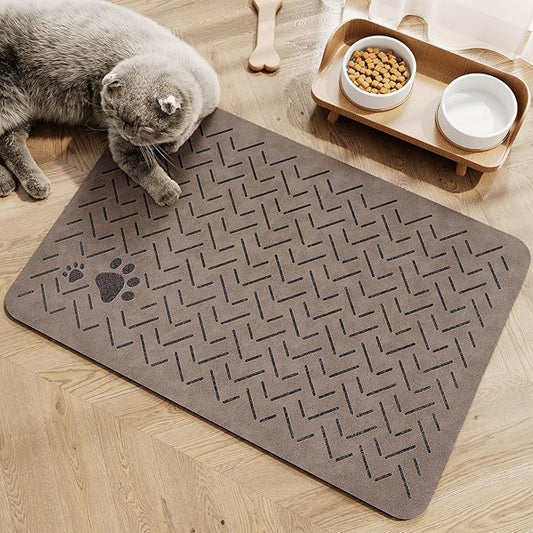 MontVoo-Absorbent Pet Feeding Mat-No Stains Quick Dry Dog Mat for Food and Water Bowl-Rubber Backing Dispenser Mat Accessories Supplies-Dog Bowl Messy Drinkers,Brown