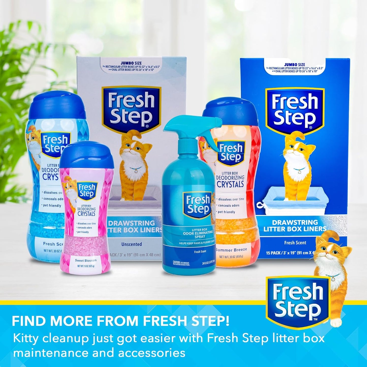 Fresh Step Drawstring Cat Litter Box Liners, Fresh Scent - Kitty Litter Bags for Rectangle or Oval Large Litterboxes, Size Large, 30" x 17" - 15 Count