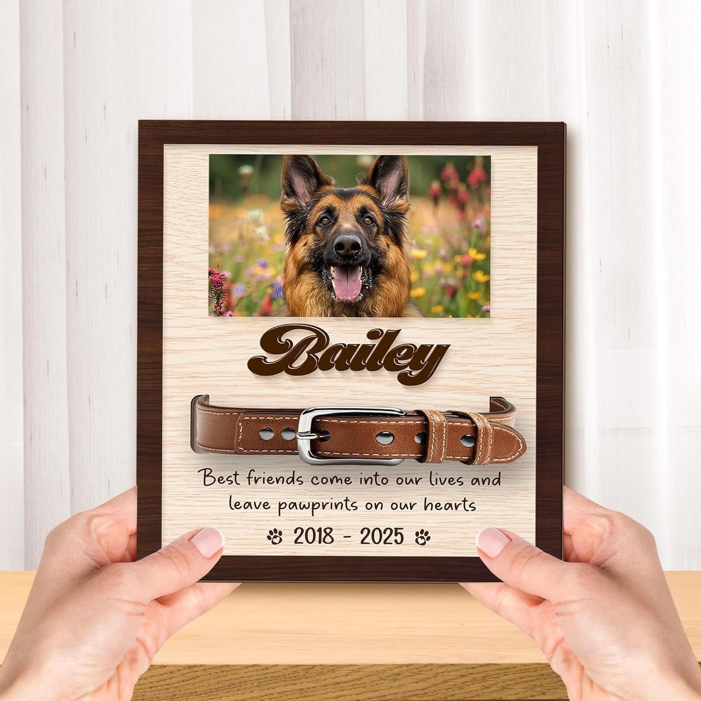 Custom Dog Memorial Gifts – Memorial Pet Collar Sign, Personalized Dog Memorial Wood Frame with Collar Holder, Pet Sympathy Gifts for Loss of Pet, Wooden Pet Remembrance Sign