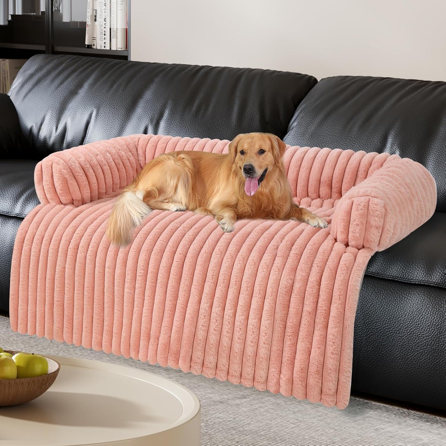 Luxurious Dog Couch Bed, Washable Calming Dog Couch Cover, Removable Couch Protector for Dogs, Waterproof Sofa Bed, Pet Bed Mats for Couch, Pet Couch Covers for Sofa(Pink, XXL)