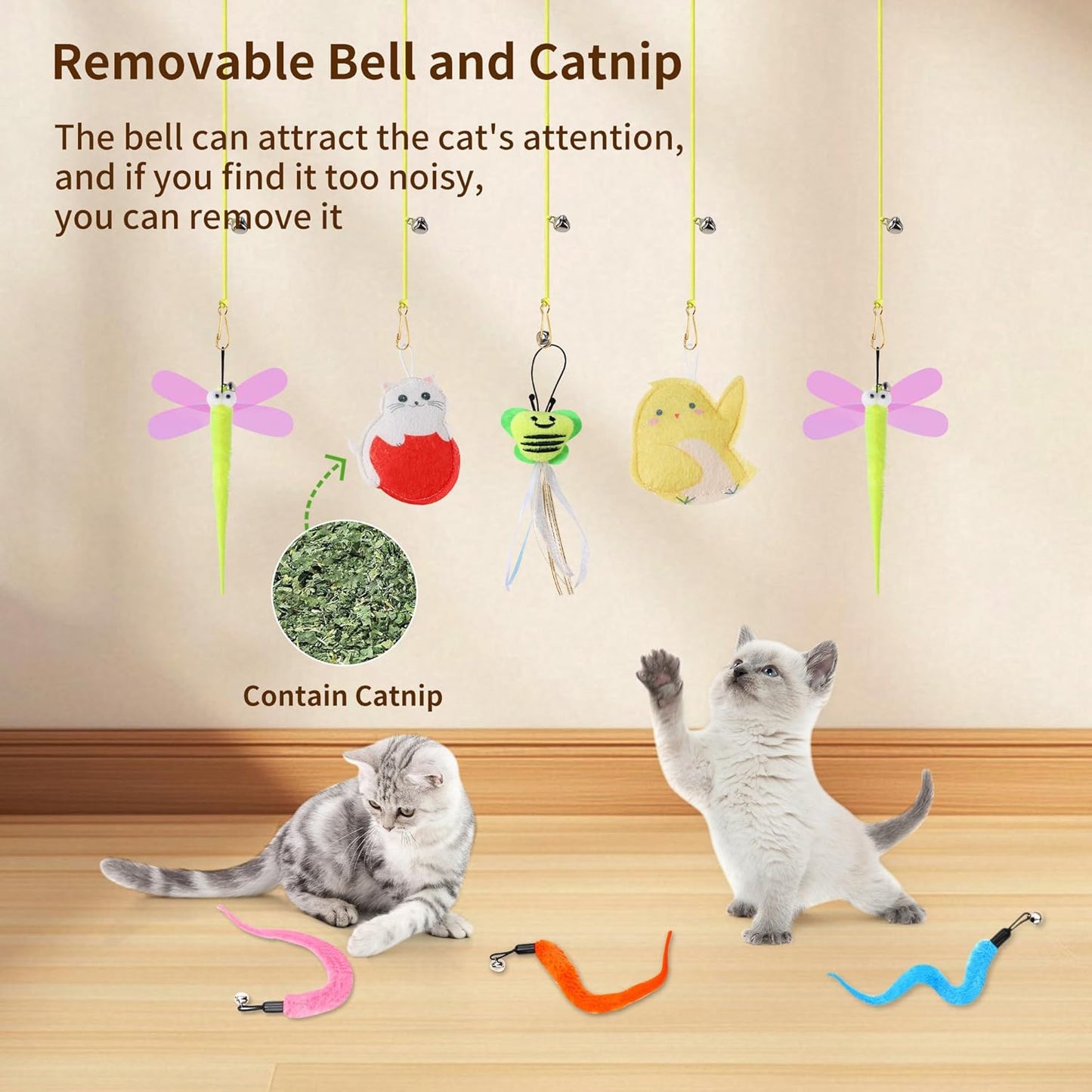 Interactive Cat Feather Toys 8Pcs,Interactive Wand,Cat Teaser,Indoor cat Hanging Interactive Toy Suitable for Bored Adult Cats and Kittens Play Chase Exercise