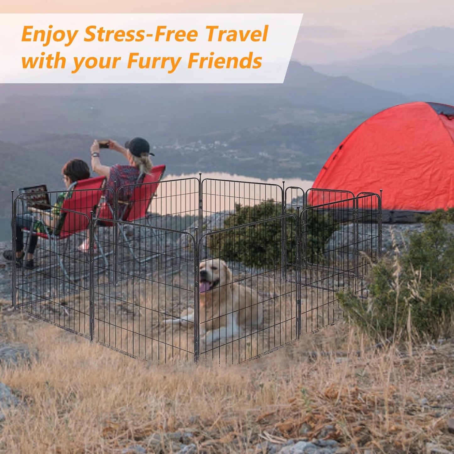 KOOPRO Dog Playpen Indoor, Dog Fence Outdoor for Yard 32" Height Heavy Duty Metal Puppy Play Pen Rustproof with Doors for Small/Medium/Large Dogs Portable Exercise Pet Fence for RV Camping, 24 Panels