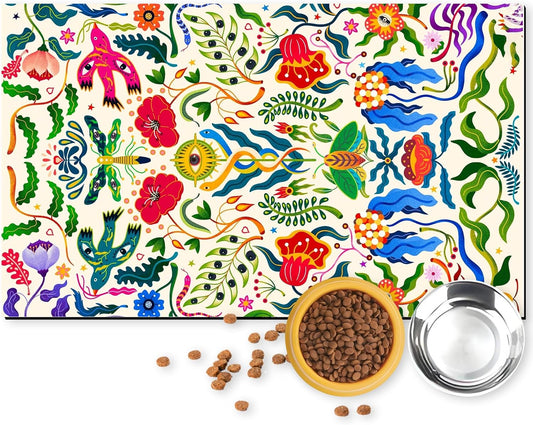 Pet Feeding Mat for Dogs and Cats - Super Absorbent Anti-Slip Bowl Pad, Eco-Friendly Washable Mat to Prevent Spills and Mess Vintage Mat 12"x20"