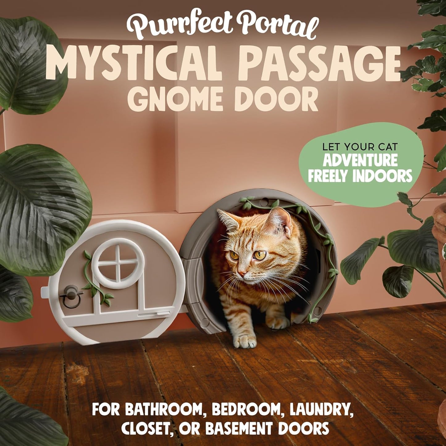Gnome® Door Cat Door for Interior Doors - Stylish & Functional with No Flap, Lockable, and Easy Installation, Spacious Large Kitty Door for Cats Up to 20 lbs, Private and Comfortable Pet Door