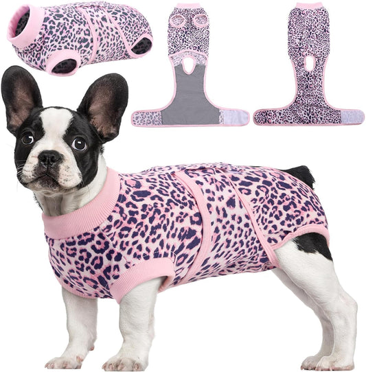 Kuoser Dog Recovery Suit Female, Soft Puppy Surgery Suit, Dog Recovery Suit After Surgery, Post-Op Onesie for Female & Male Dogs, Soft Protective Wear, PinkLeopard S
