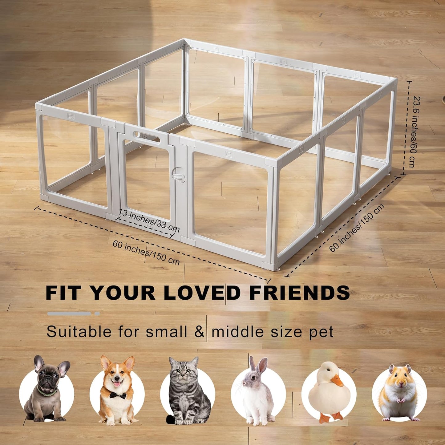 Clear Acrylic Dog Playpen Indoor, Puppy Cat Small Pet Play Pen, Pet Cat Foldable Playpen for Rabbits, Dog Fence Crate Kennel Whelping Cage (Grey, 12 Panel)
