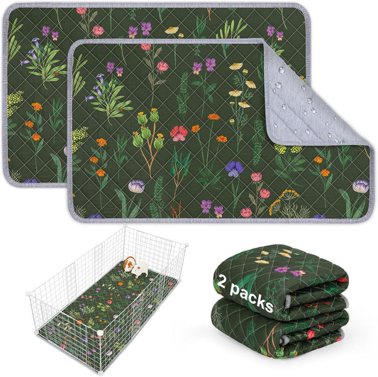 Bienbee Guinea Pig Bedding, 2 Pack 29" x 16" Reusable Guinea Pig Cage Liner Waterproof and Absorbent Small Animal Bedding Washable Guinea Pig Pee Pads for Small Pet Hamster Rabbit Squirrel,Green