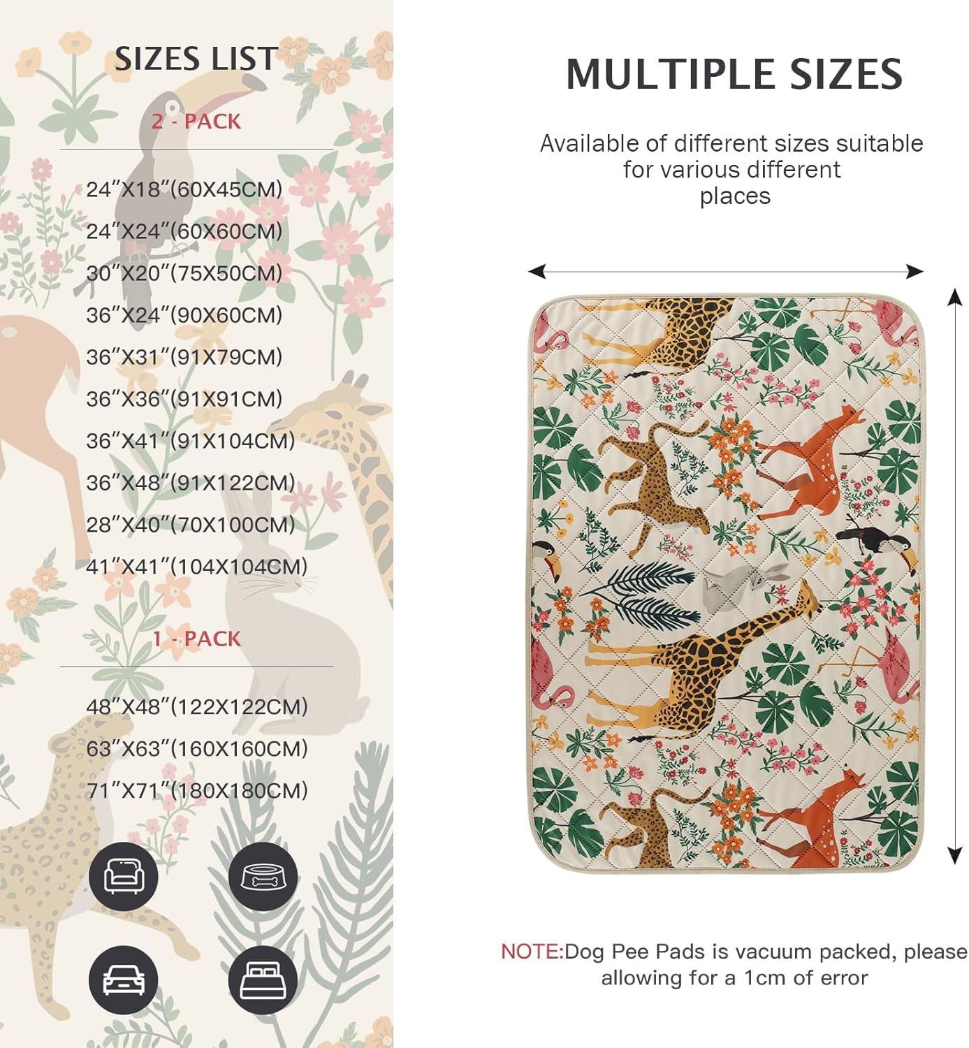 IEUUMLER Washable Pee Pads for Dogs, 2 Pack Forest Pattern Reusable Waterproof Puppy Pads, Non-Slip Super Absorbent Dog Training Pad for Playpen Crate Bed EU013 Beige Jungle, 24x18