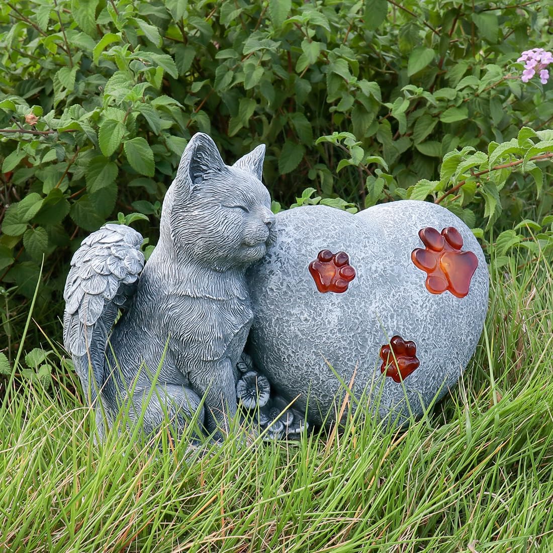 Pet Memorial Stone Marker for Cat Garden Stone, Solar Cat Grave Marker Stone Headstone Tombstone, Cat Sympathy Gifts Loss of Cat Memorial Outdoor