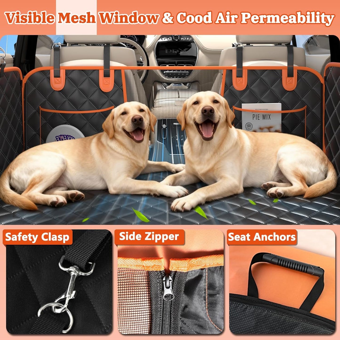 Dog Car Seat Cover for Back Seat，Hammock Seat Covers，Back Seat Extender for Dogs, Back Seat Pet Cover for Dogs Hard Bottom Holds 500lbs，Large Space Sturdy Waterproof Dog Seat Cover for Car, SUV, Truck