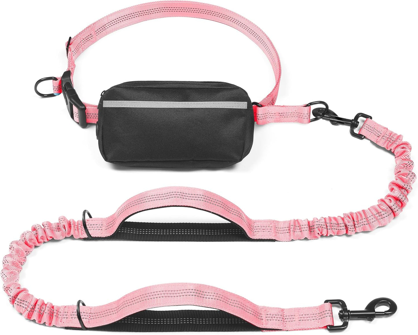 iYoShop Hands Free Dog Leash with Zipper Pouch, Dual Padded Handles and Durable Bungee for Walking, Jogging and Running Your Dog (Baby Pink, 8-25 lbs, Medium)