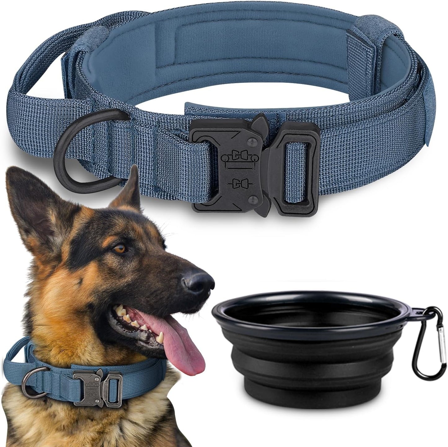 COOYOO Dog Collar,3 Piece Set Tactical Dog Collars, Adjustable Military Training Nylon Dog Collar with Control Handle and Heavy Metal Buckle for Medium and Large Dogs