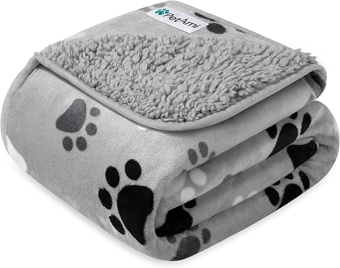 PetAmi Waterproof Dog Blanket - Pee Proof for Extra Large Dogs, Reversible for Puppy & Cat, Soft Dog Crate Cover, Queen 90x90 Paw Gray