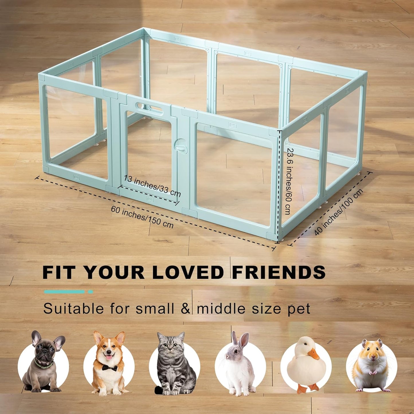 Clear Acrylic Dog Playpen Indoor, Puppy Cat Small Pet Play Pen, Pet Cat Foldable Playpen for Rabbits, Dog Fence Crate Kennel Whelping Cage (Green, 10 Panel)