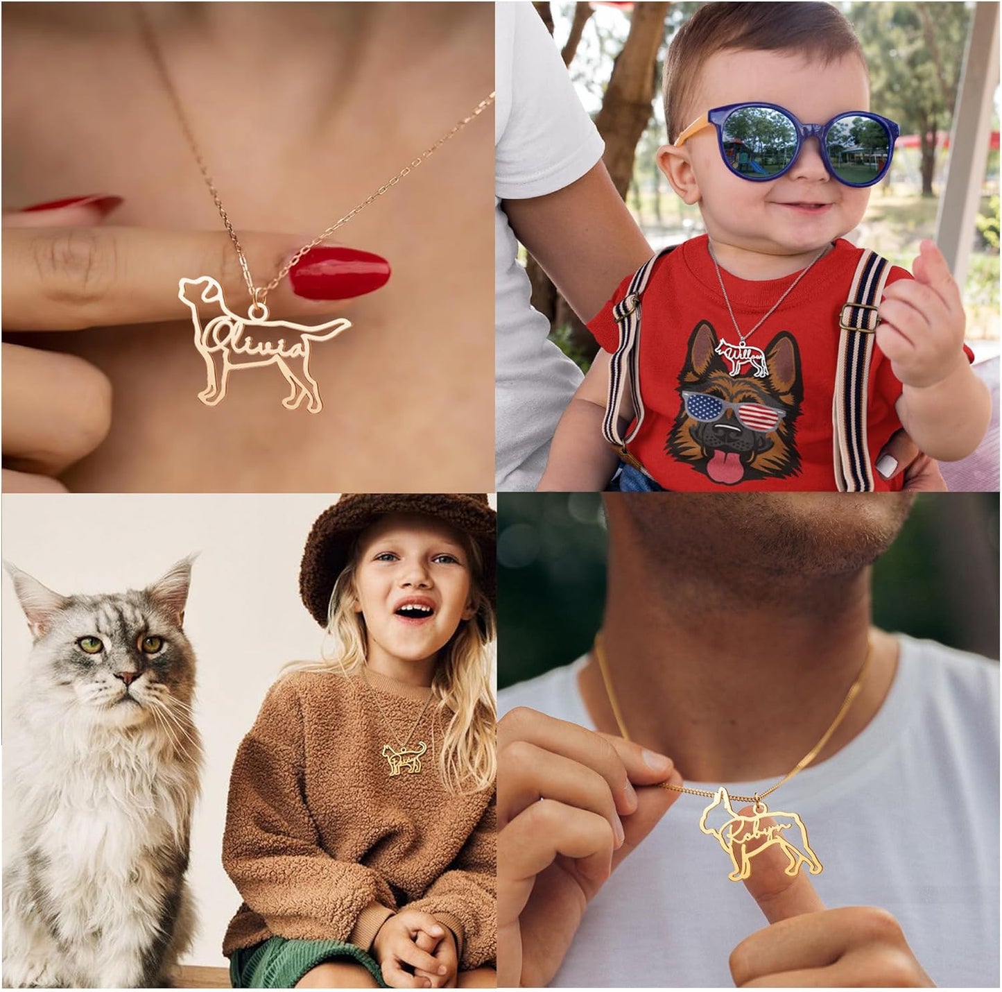 CoolJewelry Custom Dog Breeds Portrait Cat Pet Memorial Name Necklace Dainty Animal Pendant Chain Personalized Jewelry Remembrance Gifts for Dog Lover Women Girls