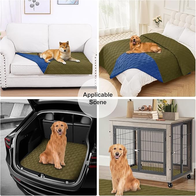 Smiry Waterproof Dog Blanket, 82x82 Inch Soft Pet Bed Cover Reversible, Washable Sofa Couch Furniture Protector for Small Medium Large Dog Puppy Cat, Green/Navy