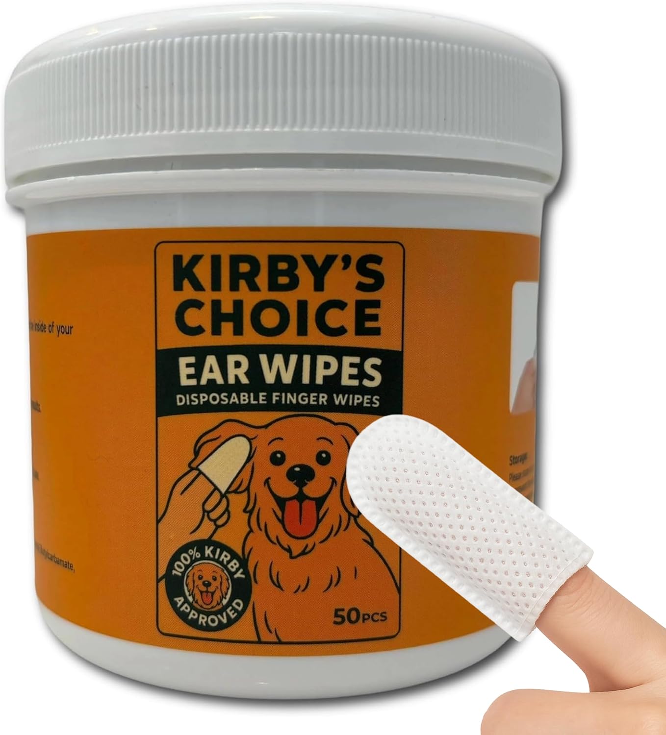 Kirby's Choice Pet Wipes 50 Ct Canister – Dog & Pet Finger Wipes for Teeth & Ears – Gentle Grooming Wipes for Oral Care & Ear Cleaning – Safe, Durable & Easy to Use (Ears)