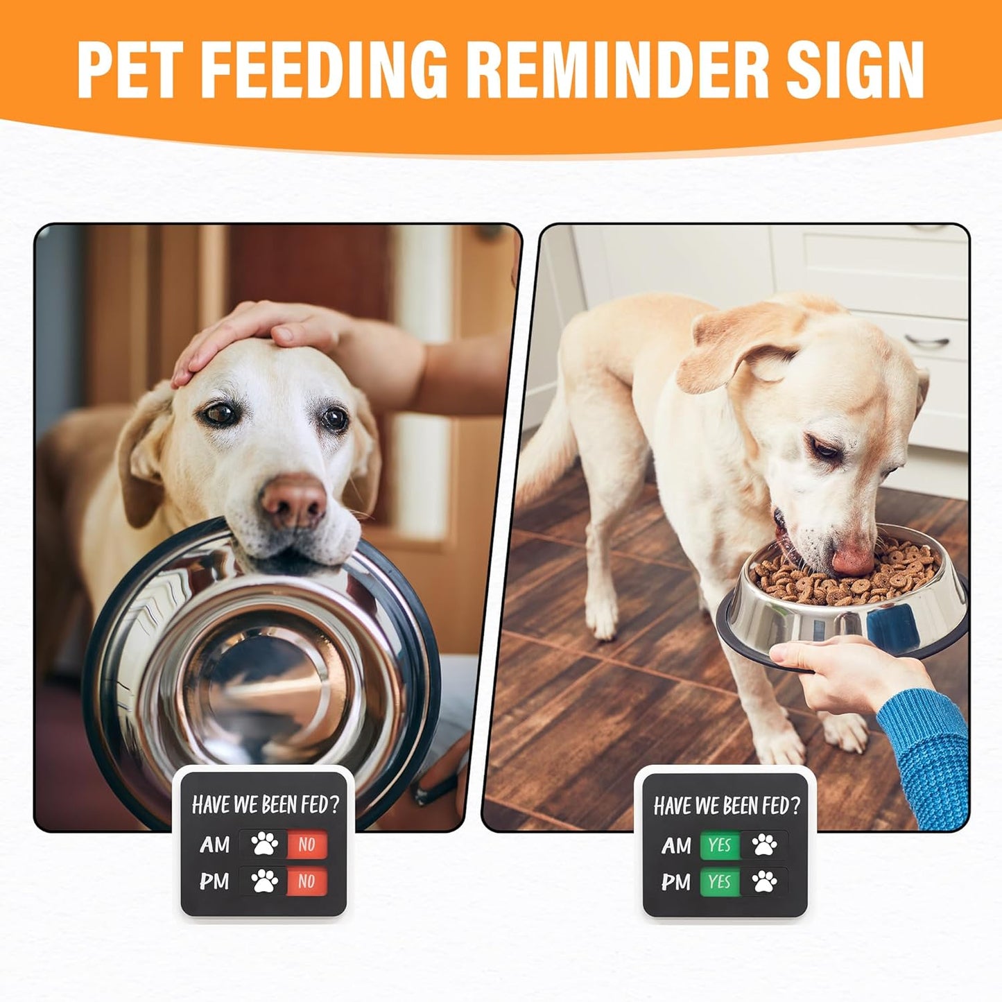 Dog Feeding Reminder Sign with Magnet, Pet Feeding Tracker with Have We Been Fed, Acrylic Slider Sign for Fridge, AM PM Feed Sign with Yes No Option with 2 Stickers, 4.7" x 3.9" Customized Pattern