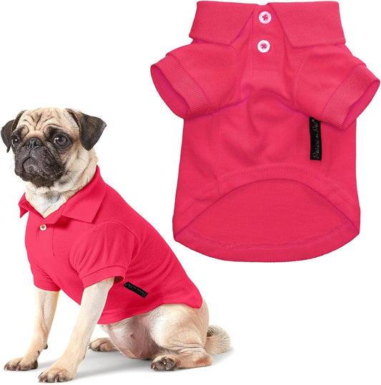 Parisian Pet Polo Shirts - Breathable Cotton Shirt for Dogs - Solid Color Summer Pullover Clothes - Button Up Collar, Pink for Small Dogs XXS