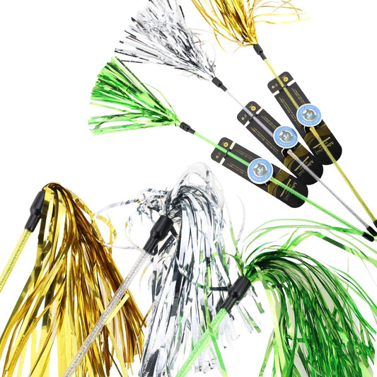 ADUCK Interactive Cat Teaser Wand Toy with Tassels - Durable Cat Chaser for Indoor Kitten Exercise, Boredom Relief & Training Play, Pack of 3 (Gold, Silver, Green)