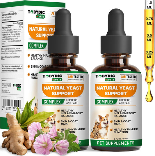 Natural Cats & Dog Yeast Infection Relief - Itchy Skin & Ear Treatment - Reduces Irritation & Relieves Itching and Allergy - Herbal Medicine Drops Supplement (2 Pack (60 ml + 60 ml))