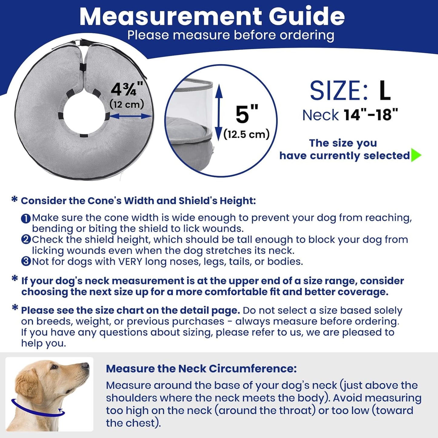 BARKLESS Dog Cone, Inflatable Dog Cone After Surgery for Large Breeds, Soft Surgery Collar with Enhanced Anti-Licking Guard Shield for Pets, Patented Protective Donut Collar