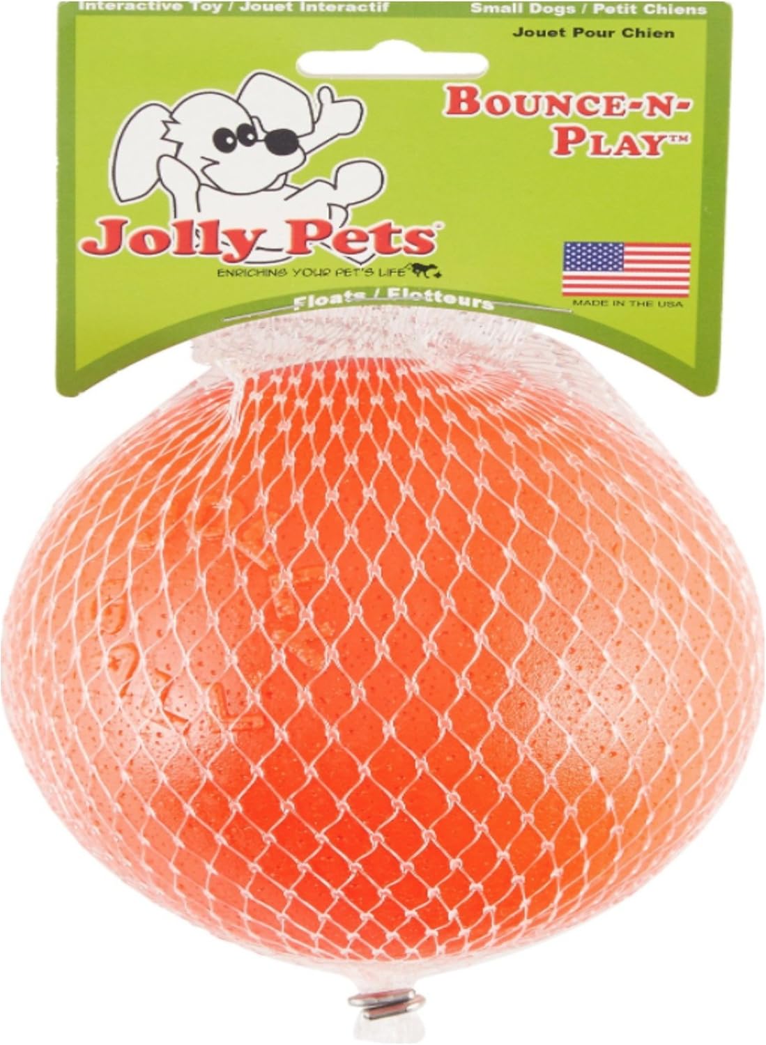 Jolly Pets Bounce-n-Play Dog Toy Ball, Orange, 4.5 Inches/Small, Model Number: 2545 OR