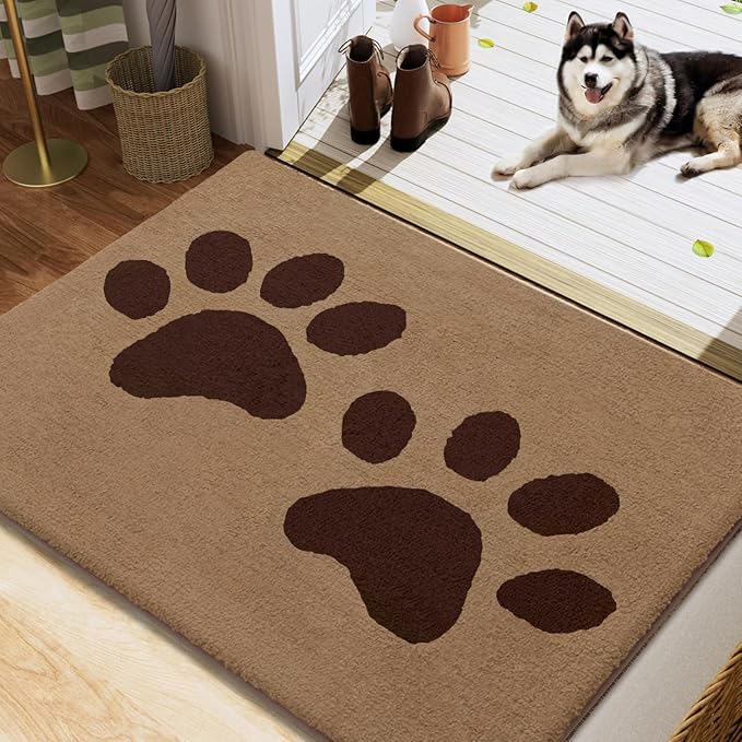 Buganda Dog Door Mat for Muddy Paws, Absorbent Dirt Trapper Washable Indoor Doormats, Non Slip Low-Profile Mud Mat for Dogs, Front Entrance Doormat for Inside Floor (40x32 Inches, Beige)