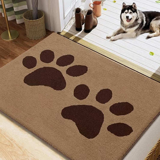 Buganda Dog Door Mat for Muddy Paws, Absorbent Dirt Trapper Washable Indoor Doormats, Non Slip Low-Profile Mud Mat for Dogs, Front Entrance Doormat for Inside Floor (40x32 Inches, Beige)