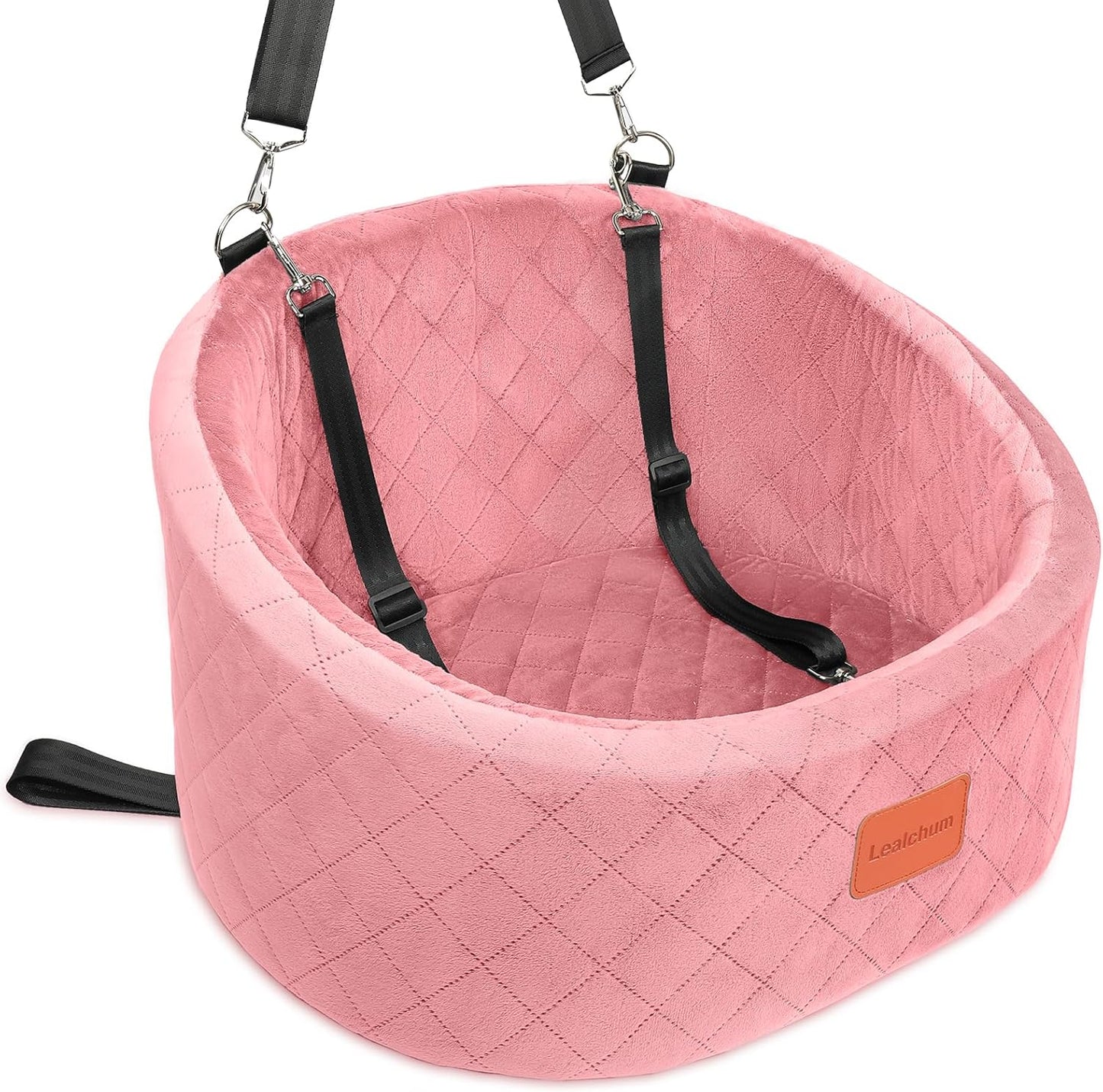 Dog Car Seat for Small Dogs Up to 30 Lbs,Ultra Soft Fabric Fill in Comfy Memory Foam,Happy Pet Ride,2 Safety Dog Leashes,Fully Detachable and Washable,Anti Slip Base(Pink)