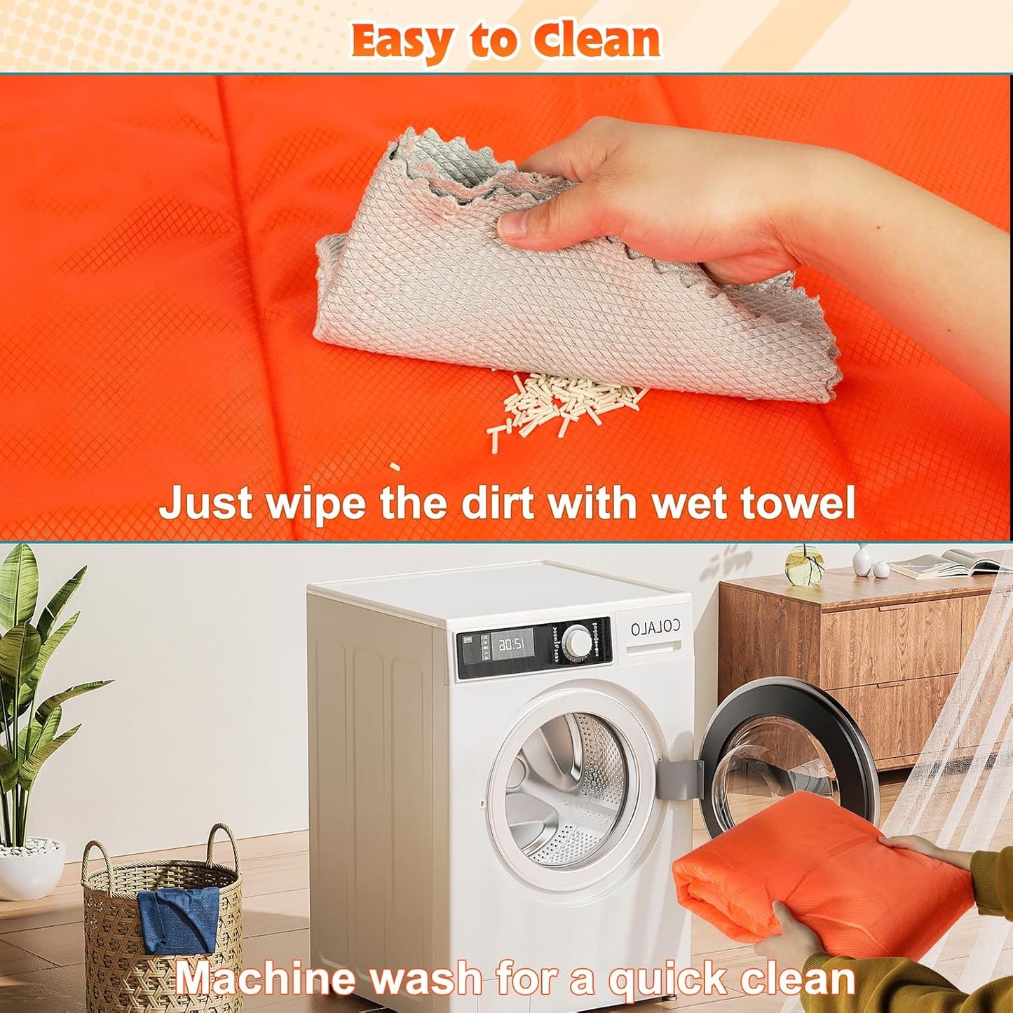 BWOGUE Large Outdoor Dog Bed, Portable Waterproof Camping Mat, Washable Travel Mat with Carry Bag for Medium and Large Dogs, 57"X39" (Orange)