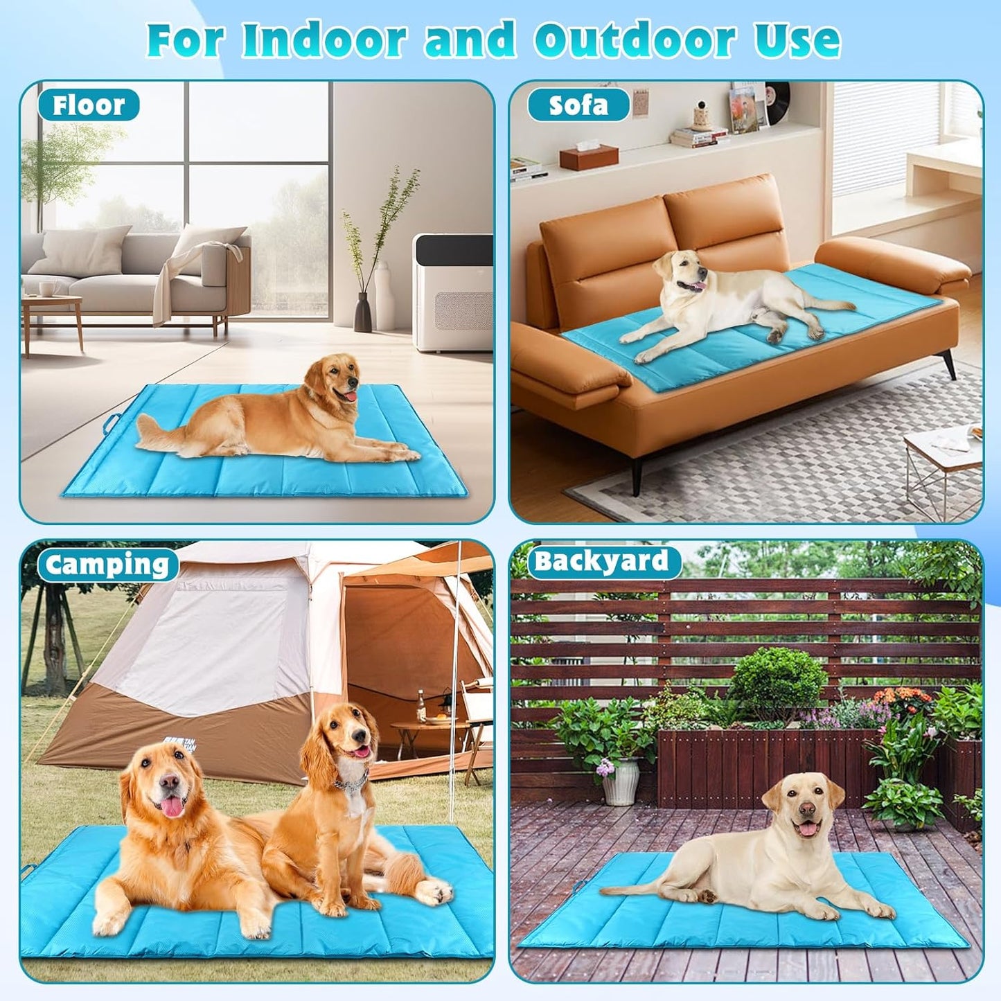 BWOGUE Large Outdoor Dog Bed, Portable Waterproof Camping Mat, Washable Travel Mat with Carry Bag for Medium and Large Dogs, 47"X27" (Blue)