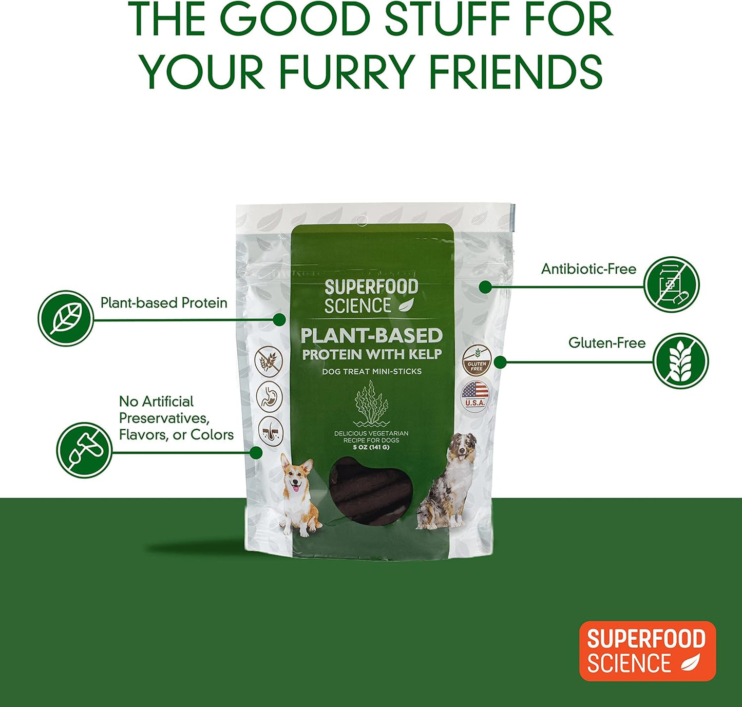 Hypoallergenic Healthy Dog Treats: Plant-Based Vegetarian Dog Snacks w/ Kelp, Sweet Potato, Chia, Flaxseed, Coconut Oil for Skin & Coat, Grain & Gluten-Free Vegan Protein Dog Treats Training, 5 oz