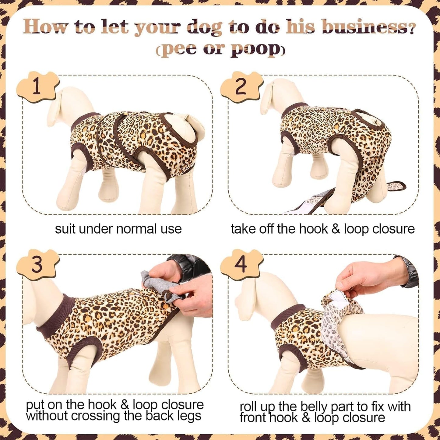 Kuoser Recovery Suit for Dogs, Dog Recovery Suit Female Doggie Onesie for Surgery, Post-Op Onesie for Female & Male Dogs, Soft Protective Wear, BrownLeopard M