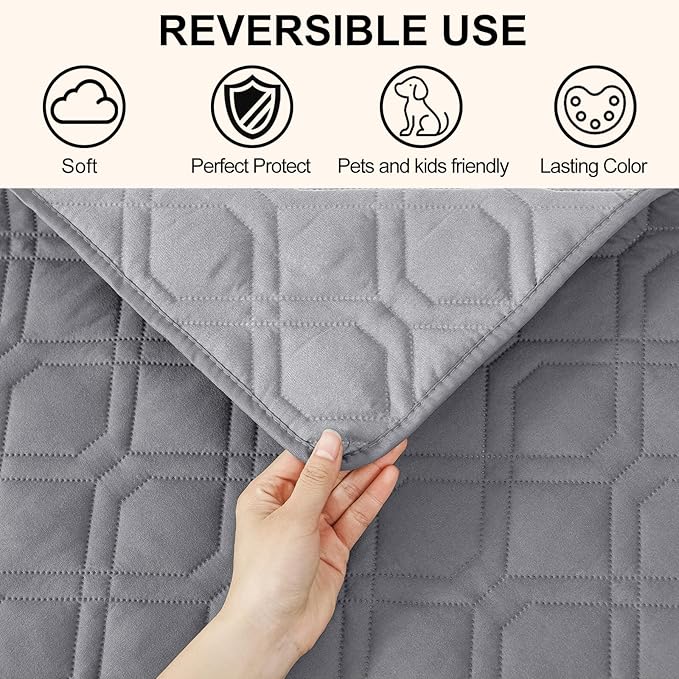 Smiry Waterproof Dog Blanket, 82x120 Inch Soft Pet Bed Cover Reversible, Washable Sofa Couch Furniture Protector for Small Medium Large Dog Puppy Cat, Grey/Light Grey