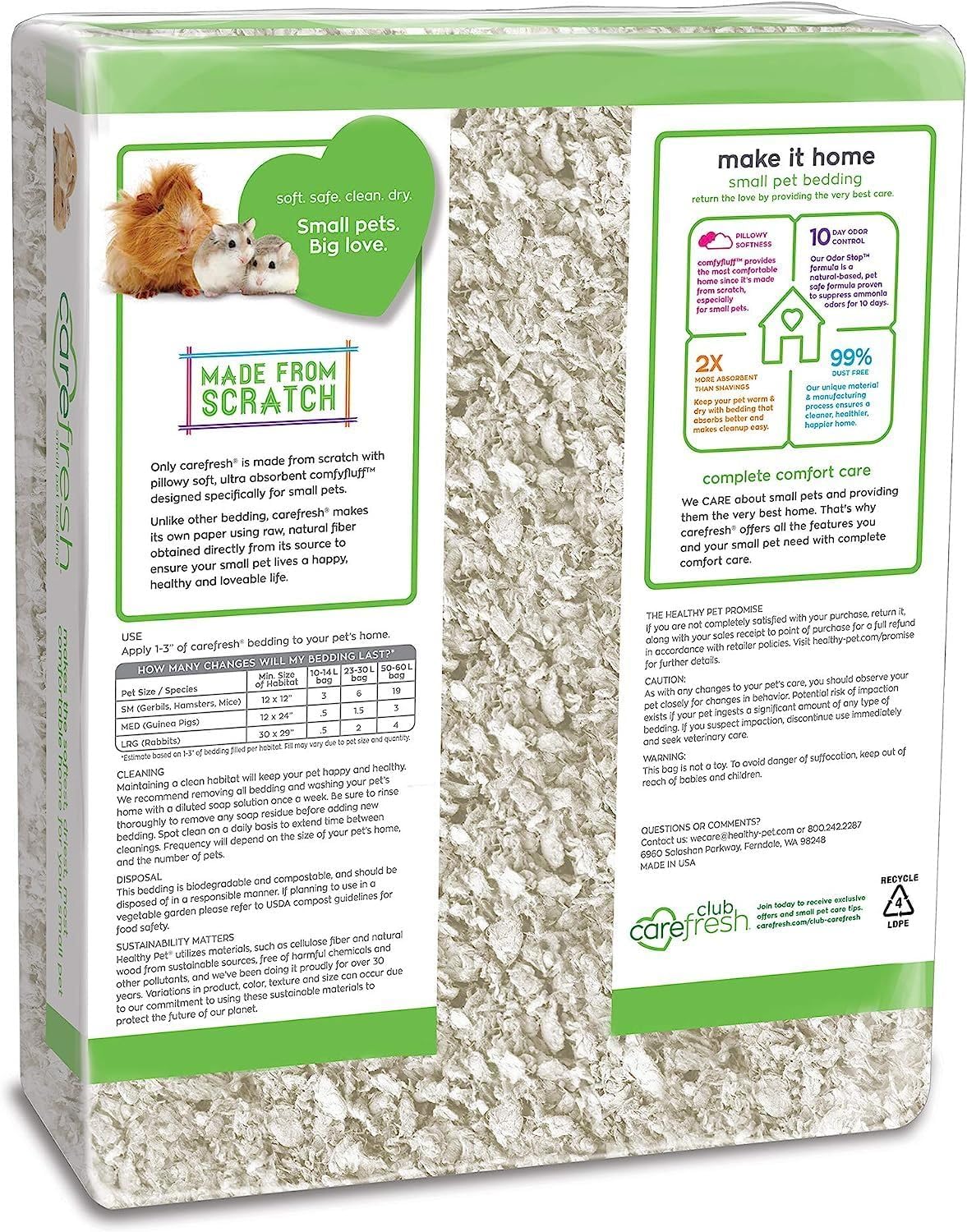 Carefresh 99% Dust-Free White Natural Paper Small Pet Bedding with Odor Control, 50 L