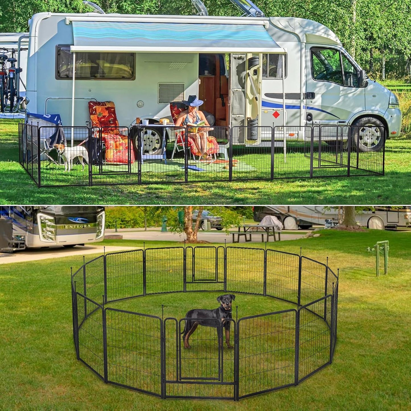 mestyl Dog Playpen, 40" Height 16 Panels Outdoor Pet Play Pen, Big Dog Exercise Play Pen for Large/Medium/Small Dogs, Foldable Puppy Pen for Indoor, Camping, RV, Anti-Rust Paint Finish, Quick Install