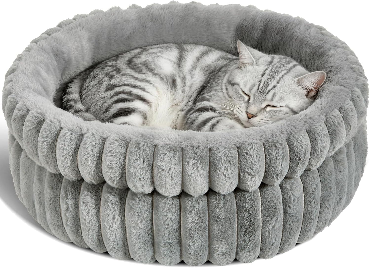 Cat Bed Kitten Bed, Washable Round Cat Beds for Indoor Cats, Super Soft Plush Faux Fur Pet Bed for Puppy and Kitten with Anti-Slip Bottom Small