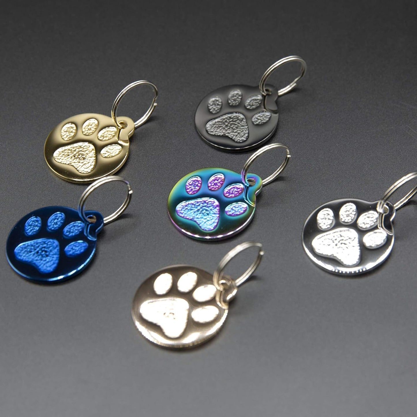 Engraved Pet Tag for Dogs and Cats - Personalized Front & Back up to 4 Lines of Text Custom Engraved ID, Round Paw Print Solid Plating Stainless Steel Blue Regular