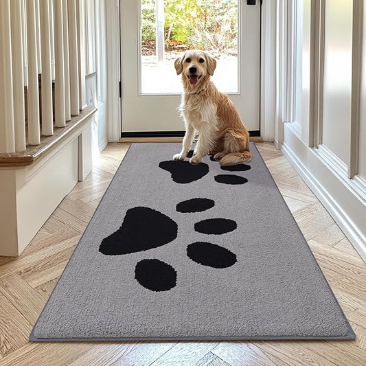 Buganda Dog Door Mat for Muddy Paws, Absorbent Dirt Trapper Washable Indoor Doormats, Non Slip Low-Profile Mud Mat for Dogs, Front Entrance Doormat for Inside Floor (70x24 Inches, Grey)