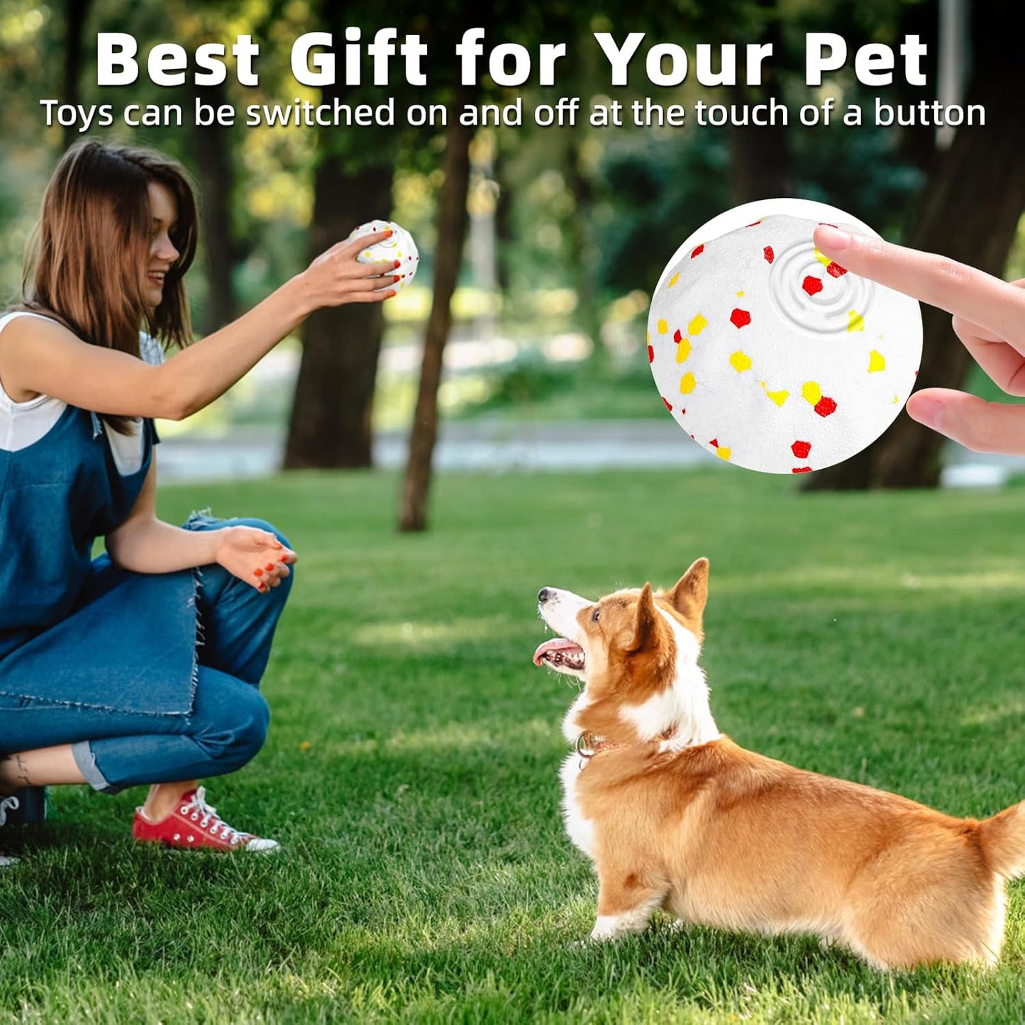 Interactive Dog Toys Ball, Automatic Moving, Bouncing Chew Toys, E-TPU Material, Suitable for Large and Medium-Sized Dogs, Used for Boredom Relief and Daily Training, USB Rechargeable (White)