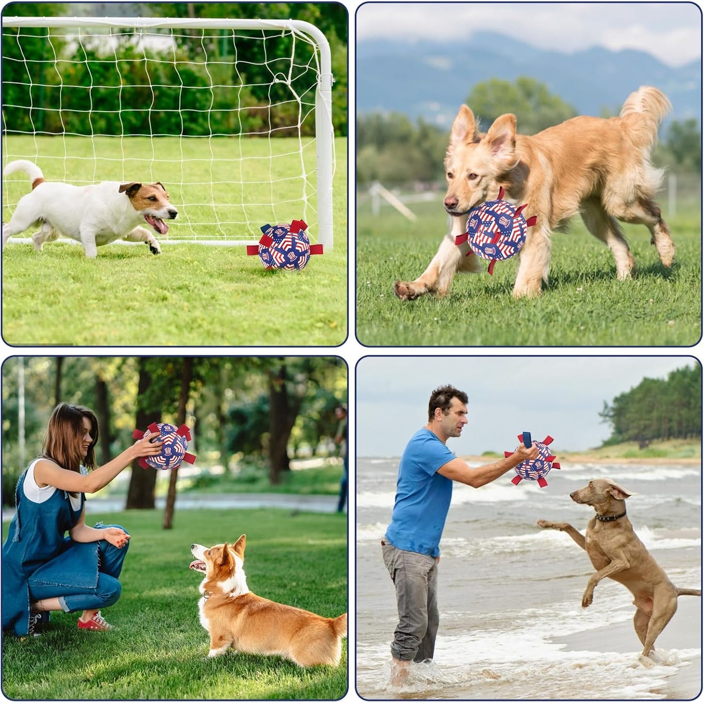 Diman Dog Toy Soccer Ball : Outdoor Dog Toys, Dog's Independence Day Gift, Dogs Soccer Ball with Straps for Tug of War, Pet Birthday Gift for Small Medium (6 Inch)