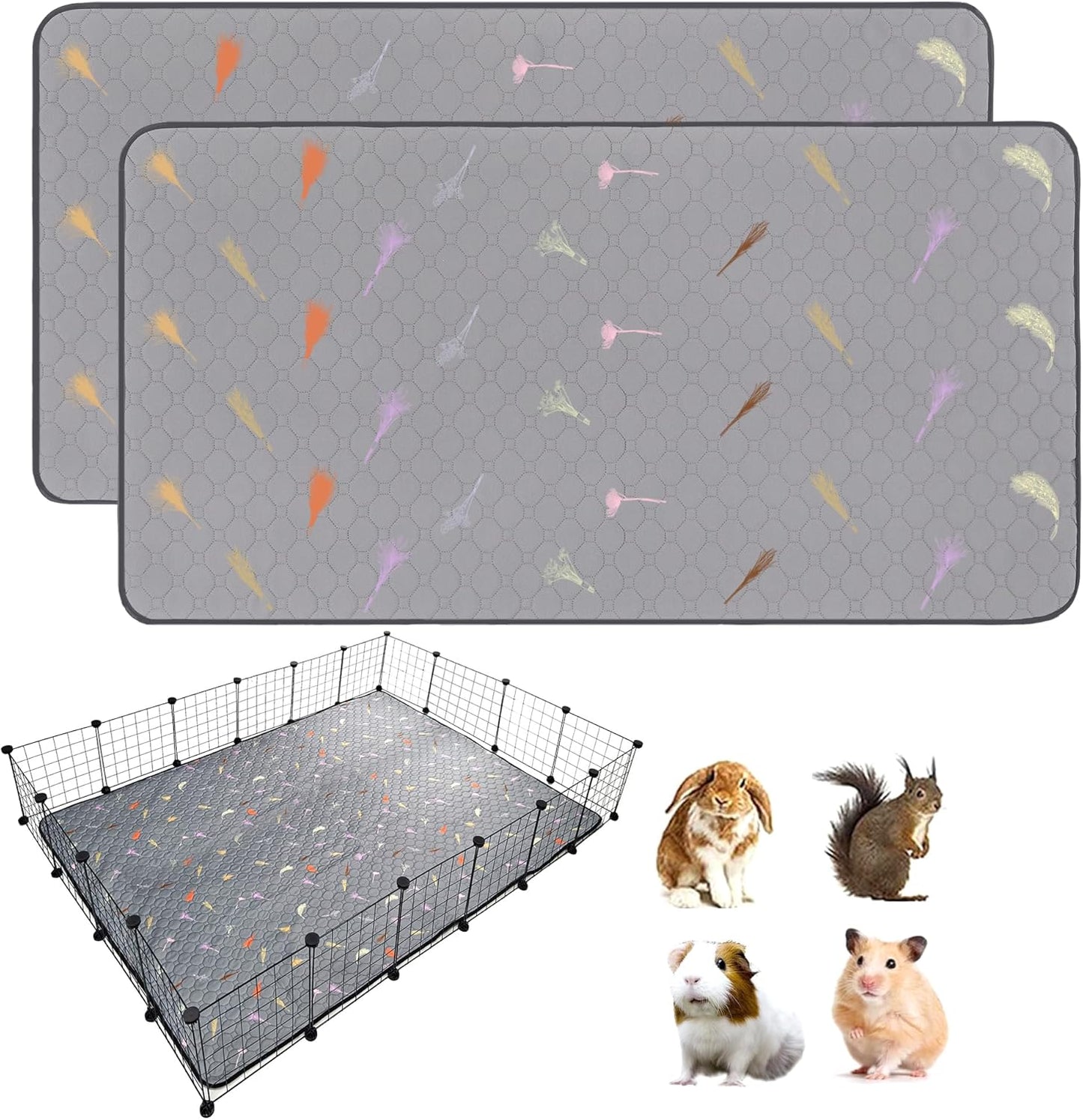 2Pcs Guinea Pig Cage Liners,Guinea Pig Fleece Cage Liners48''X72'' Super Absorbent Washable Pee Pads Reusable for Rabbit Hamster Chinchilla