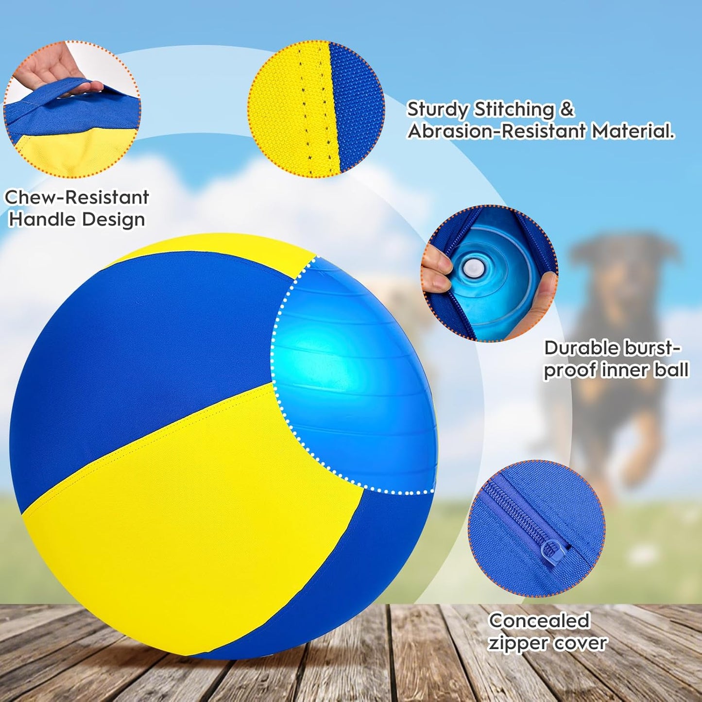 Herding Ball for Dogs-25 Jolly Ball for Dogs, Herding for Australian/German Shepherd, Collies, and All Herding Breeds, Improved Bite-Resistant, Reinforced Sewing Dog Toys-Yellow/Large