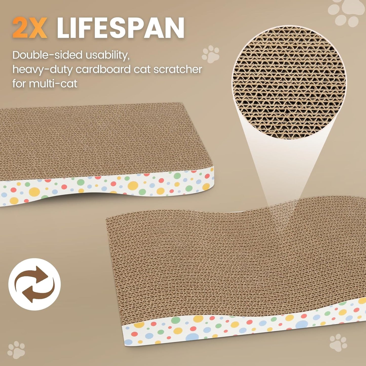 Cat Scratching Board, Large Wide Corrugate Cat Scratcher with Catnip, Premium Scratch, Double-Sided Design, Cat Scratch Pad for Indoor Cats and Kitten,Furniture Protectors from Cat Scratching (2-PACK)