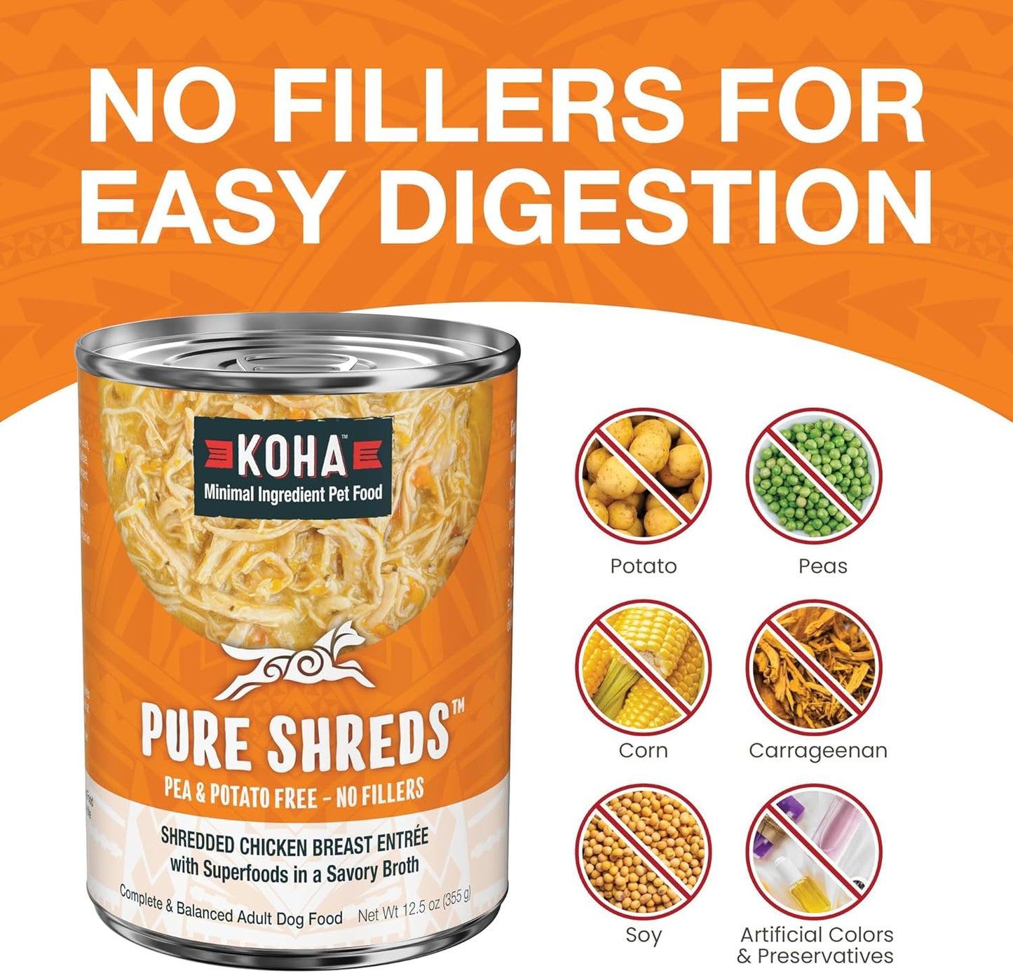 KOHA Pure Shreds Chicken Entrée for Dogs, 12.5oz Cans (Pack of 12)