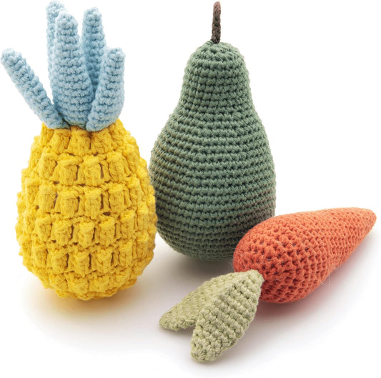 Organic Cotton Squeaky Dog Toys Fruits & Veggies Dog Toy Pack - Handmade Knit Dog Accessories, for Small Medium Dogs, Puppy Essentials and Puppy Toys Perfect Dog Gift